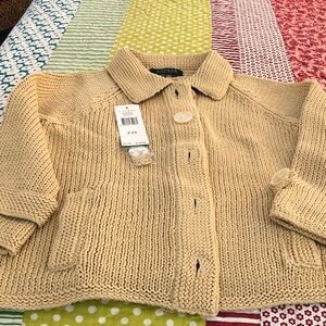 Lauren Ralph Lauren stylish cardigan with collar, large buttons & side pockets